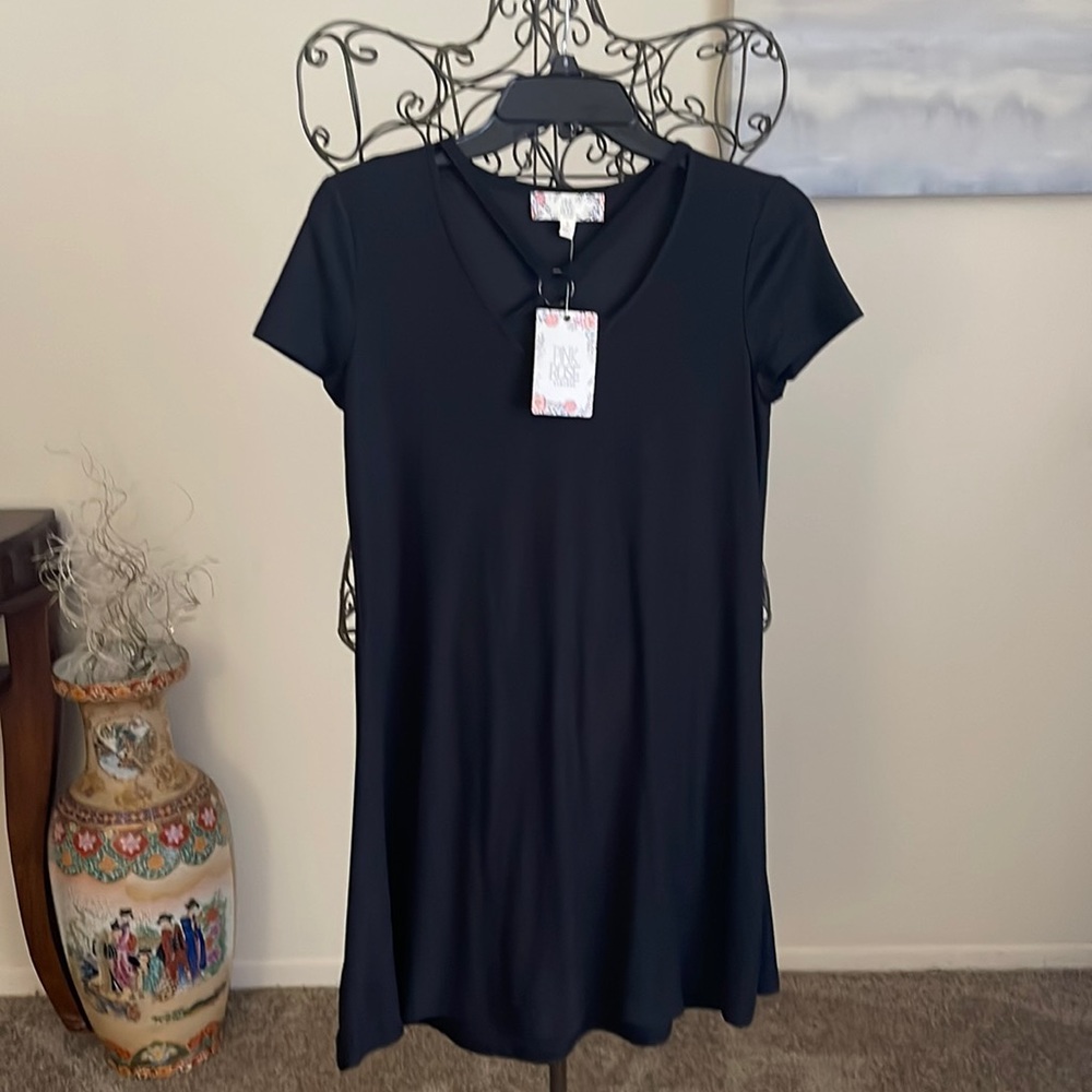 Pink rose vintage black dress Junior Size S